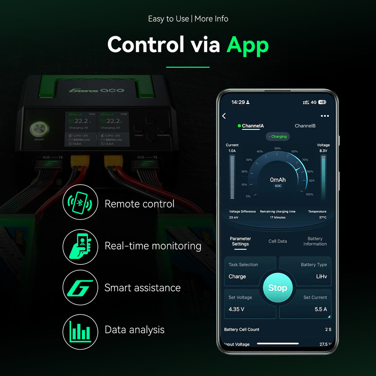 Gens Ace D1000 Plus Bluetooth app control