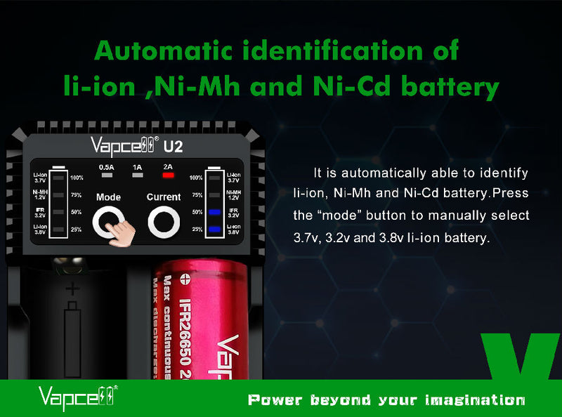 Vapcell U2 Cylincrical Li-ion/Ni-Mh/Ni-Cd battery charger